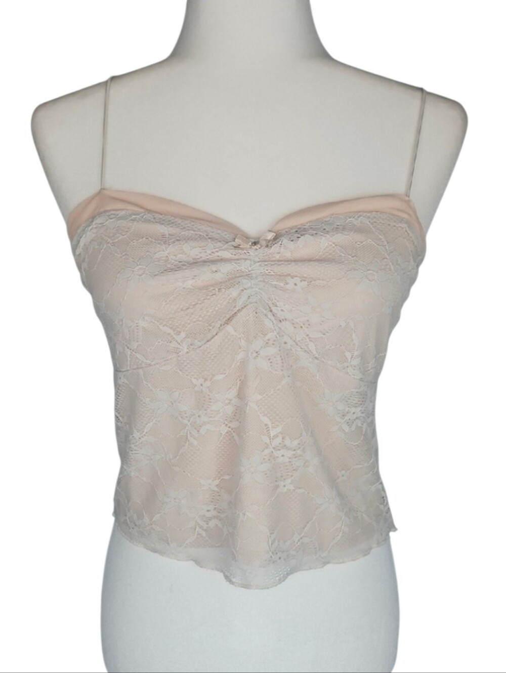 Lace Cami Top Cream Sweetheart Neckline Coquette Romantic Cottagecore Top, M